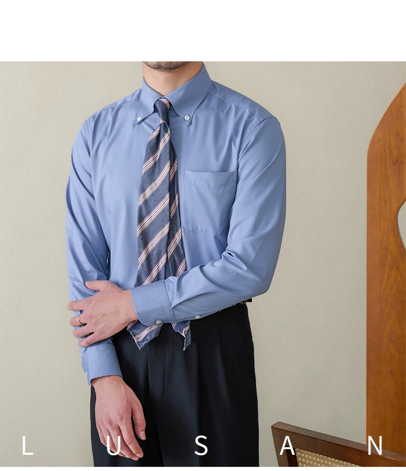 Business Non-ironing Long-sleeved Shirt British All-match Slim-fit Workplace Three-proof Skin-friendly Breathable Shirt Trendy