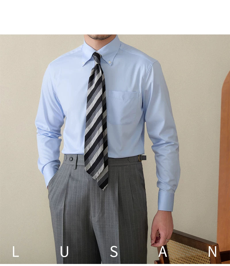 Business Non-ironing Long-sleeved Shirt British All-match Slim-fit Workplace Three-proof Skin-friendly Breathable Shirt Trendy