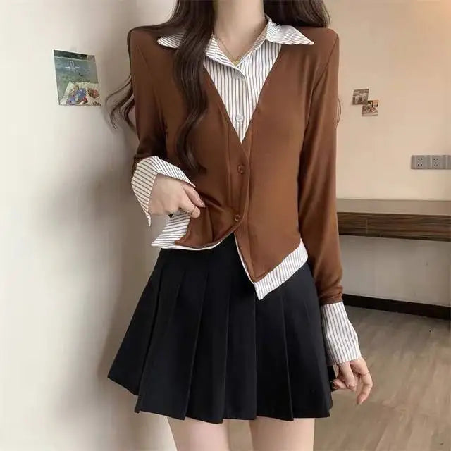 Striped Shirts & Blouses For Women Basic Modern Long Youthful Clothes Cute And Elegant New 2025 Aesthetic Plus Size Woman Top
