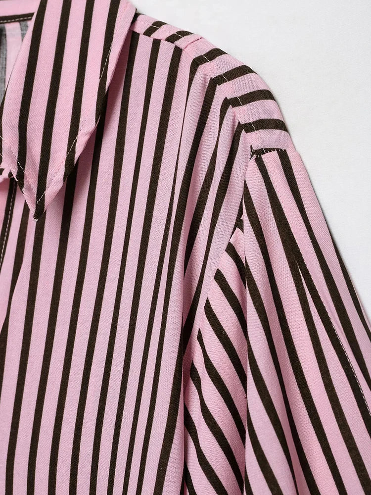 Women Striped Shirts For Women Vintage Elegant Puff Sleeve Summer New High Street Clothes Leisure Single-breasted Lapel Blouse