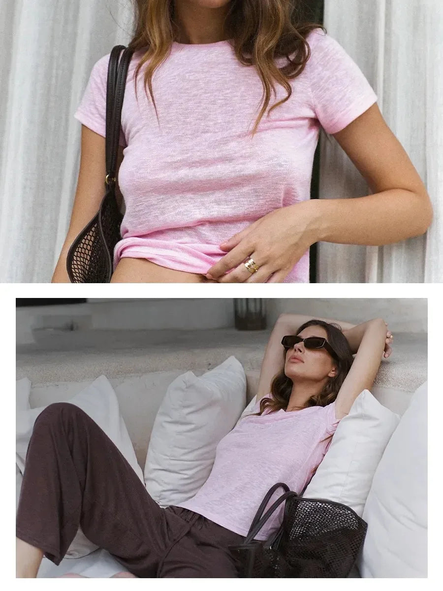 Hirsionsan 2026 New Basic Soft Elegant T Shirts Women Summer Autumn Loose Female Tees Ladies Chic Casual Knitted Soft Woman Tops
