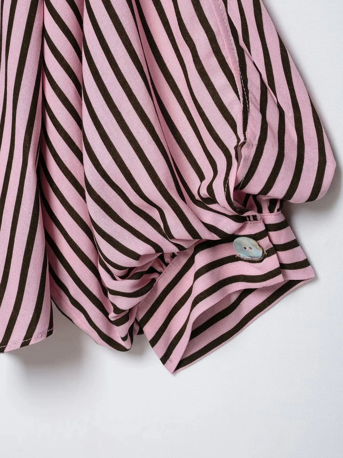 Women Striped Shirts For Women Vintage Elegant Puff Sleeve Summer New High Street Clothes Leisure Single-breasted Lapel Blouse
