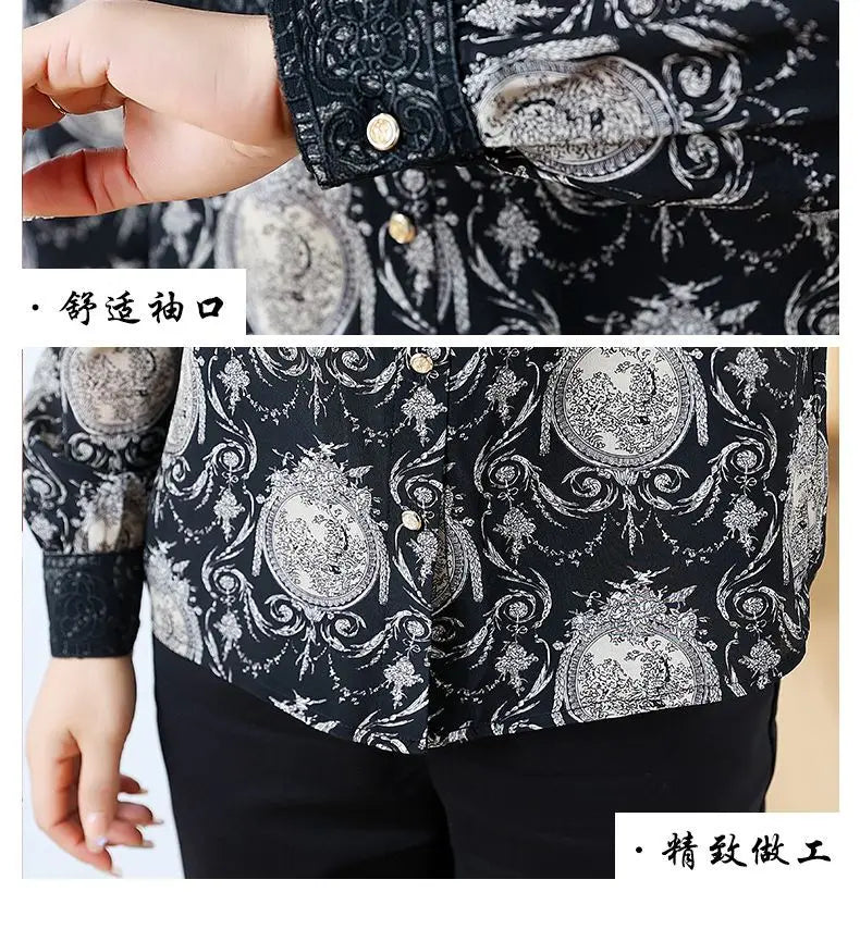 Shirts for Women in Spring Autumn New Style Printed Satin Stylish Slim Fashion Commuting Simple