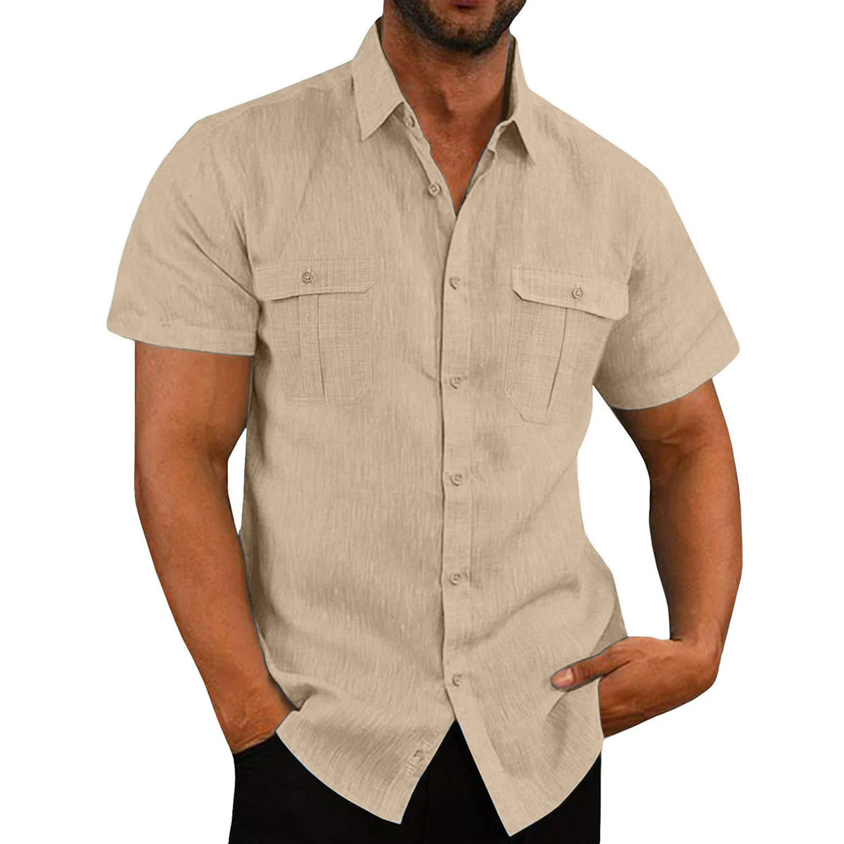 Shirts for Men Handmade Shirt Man Double Pocket Shirt Short Sleeve Men Shirt Linen Shirts for Men Men Cotton Shirt Short Sleeve