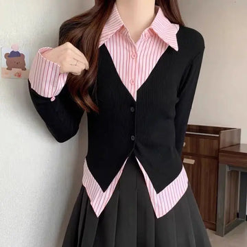 Striped Shirts & Blouses For Women Basic Modern Long Youthful Clothes Cute And Elegant New 2025 Aesthetic Plus Size Woman Top