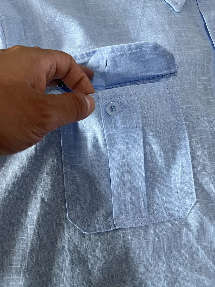 Shirts for Men Handmade Shirt Man Double Pocket Shirt Short Sleeve Men Shirt Linen Shirts for Men Men Cotton Shirt Short Sleeve