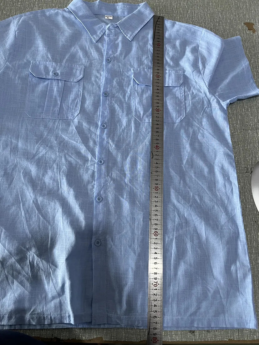 Shirts for Men Handmade Shirt Man Double Pocket Shirt Short Sleeve Men Shirt Linen Shirts for Men Men Cotton Shirt Short Sleeve