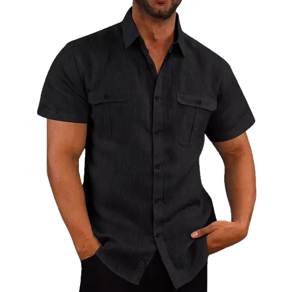 Shirts for Men Handmade Shirt Man Double Pocket Shirt Short Sleeve Men Shirt Linen Shirts for Men Men Cotton Shirt Short Sleeve