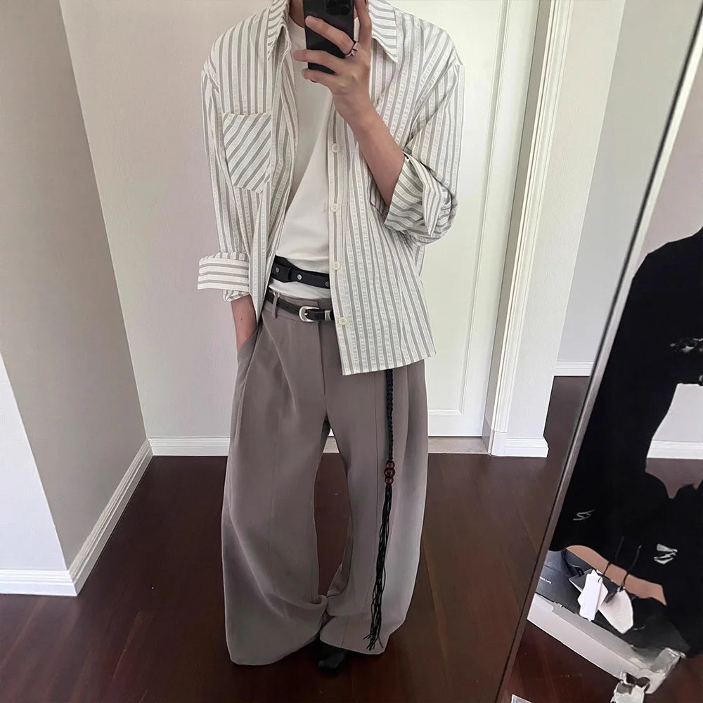 Striped Shirt Men's Spring and Autumn High-end Right Shoulder Long-sleeved Shirt Cleanfit Sun Protection Jacket