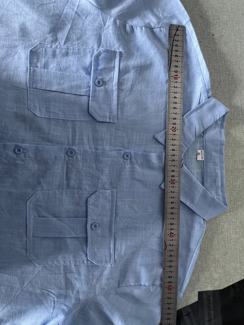 Shirts for Men Handmade Shirt Man Double Pocket Shirt Short Sleeve Men Shirt Linen Shirts for Men Men Cotton Shirt Short Sleeve