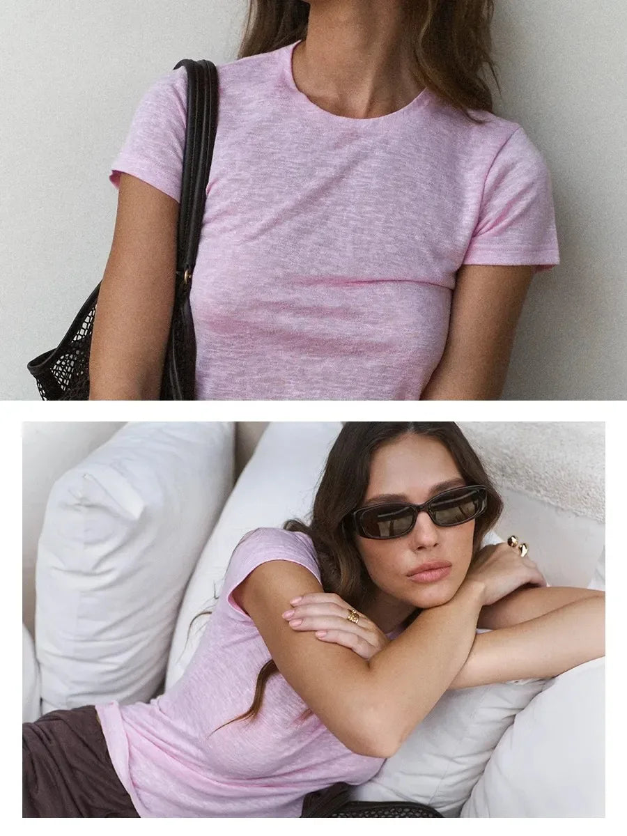 Hirsionsan 2026 New Basic Soft Elegant T Shirts Women Summer Autumn Loose Female Tees Ladies Chic Casual Knitted Soft Woman Tops