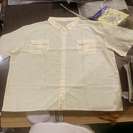 Shirts for Men Handmade Shirt Man Double Pocket Shirt Short Sleeve Men Shirt Linen Shirts for Men Men Cotton Shirt Short Sleeve