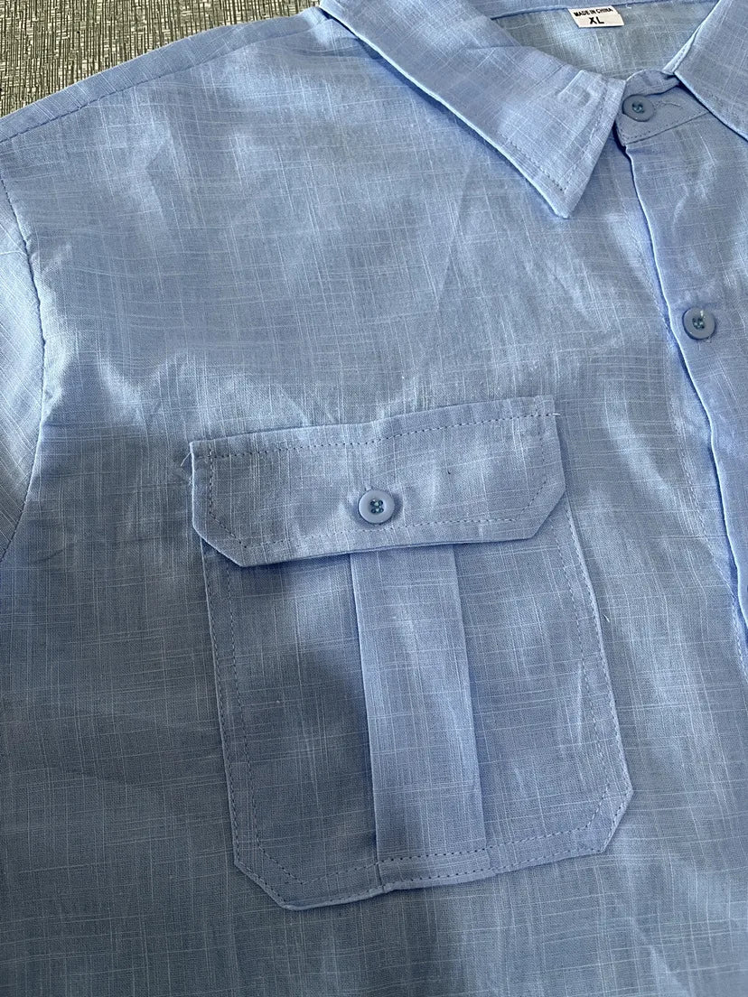Shirts for Men Handmade Shirt Man Double Pocket Shirt Short Sleeve Men Shirt Linen Shirts for Men Men Cotton Shirt Short Sleeve
