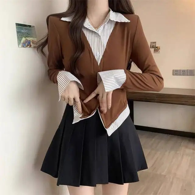 Striped Shirts & Blouses For Women Basic Modern Long Youthful Clothes Cute And Elegant New 2025 Aesthetic Plus Size Woman Top
