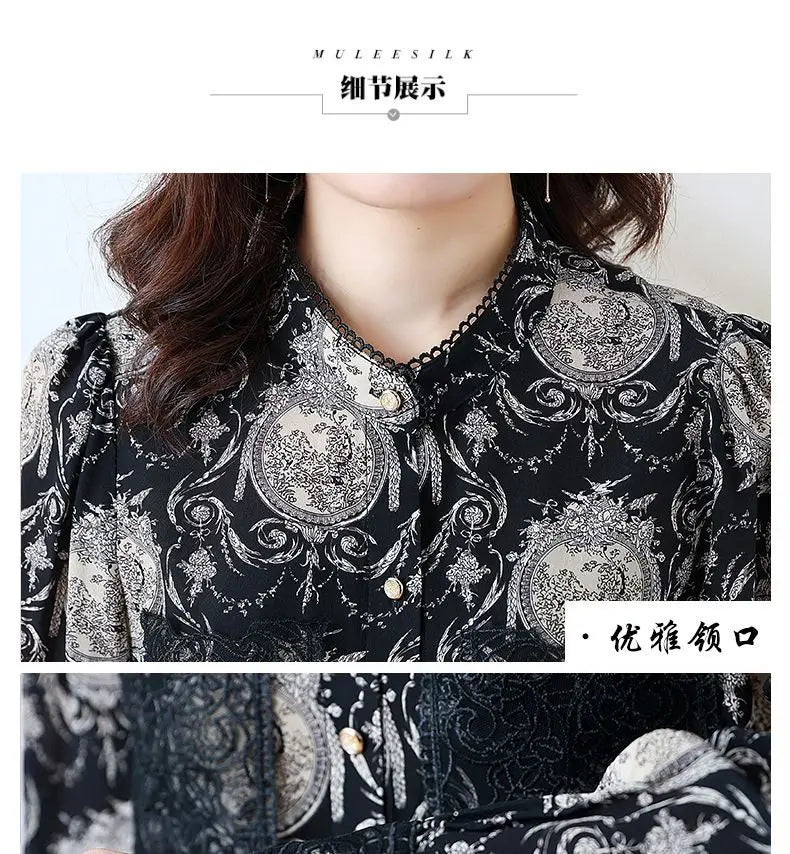 Shirts for Women in Spring Autumn New Style Printed Satin Stylish Slim Fashion Commuting Simple