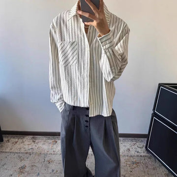 Striped Shirt Men's Spring and Autumn High-end Right Shoulder Long-sleeved Shirt Cleanfit Sun Protection Jacket
