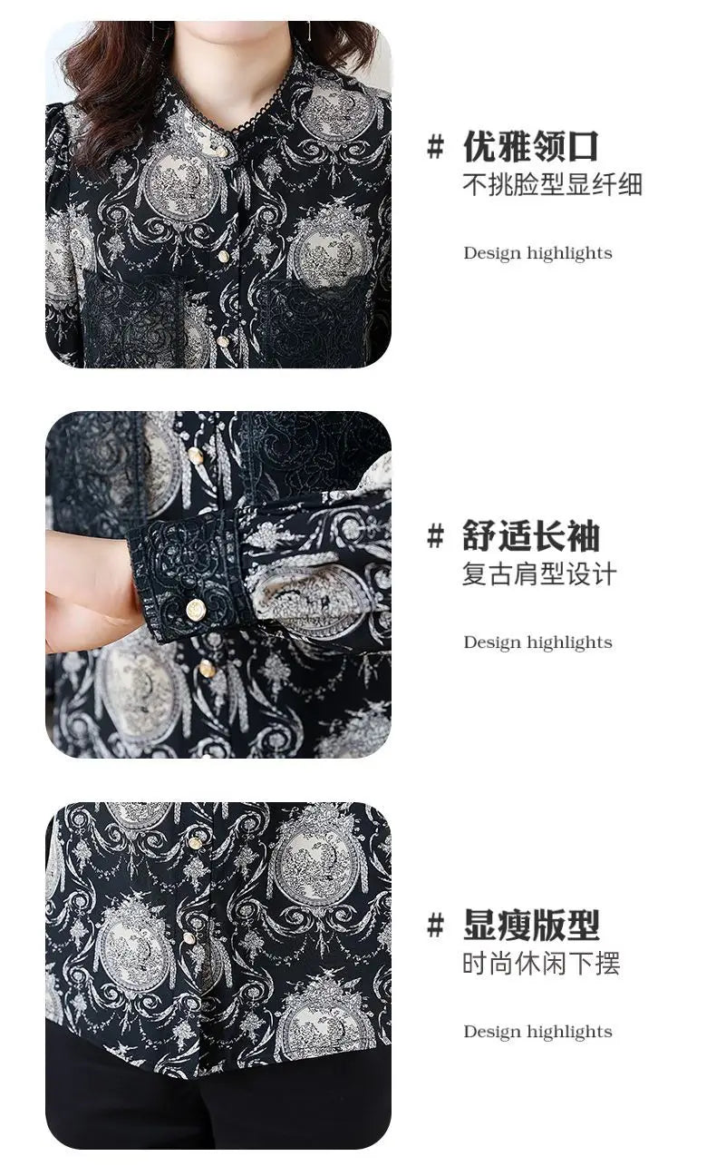 Shirts for Women in Spring Autumn New Style Printed Satin Stylish Slim Fashion Commuting Simple