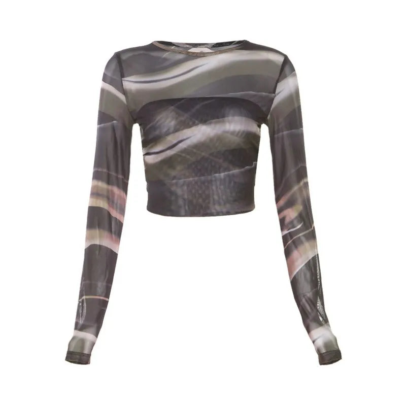 Striped Printing T Shirts For Women Streetwear Backless Crop Top Long Sleeve Y2k Clothes Slim Fit Ropa De Mujer Short Camisetas
