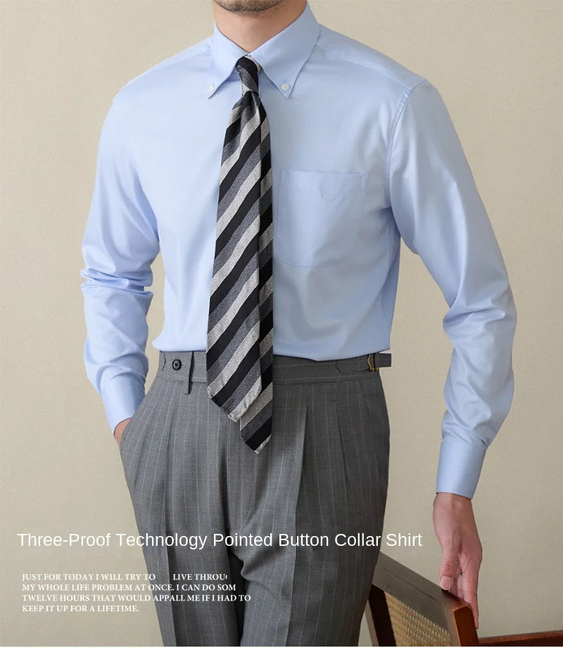 Business Non-ironing Long-sleeved Shirt British All-match Slim-fit Workplace Three-proof Skin-friendly Breathable Shirt Trendy