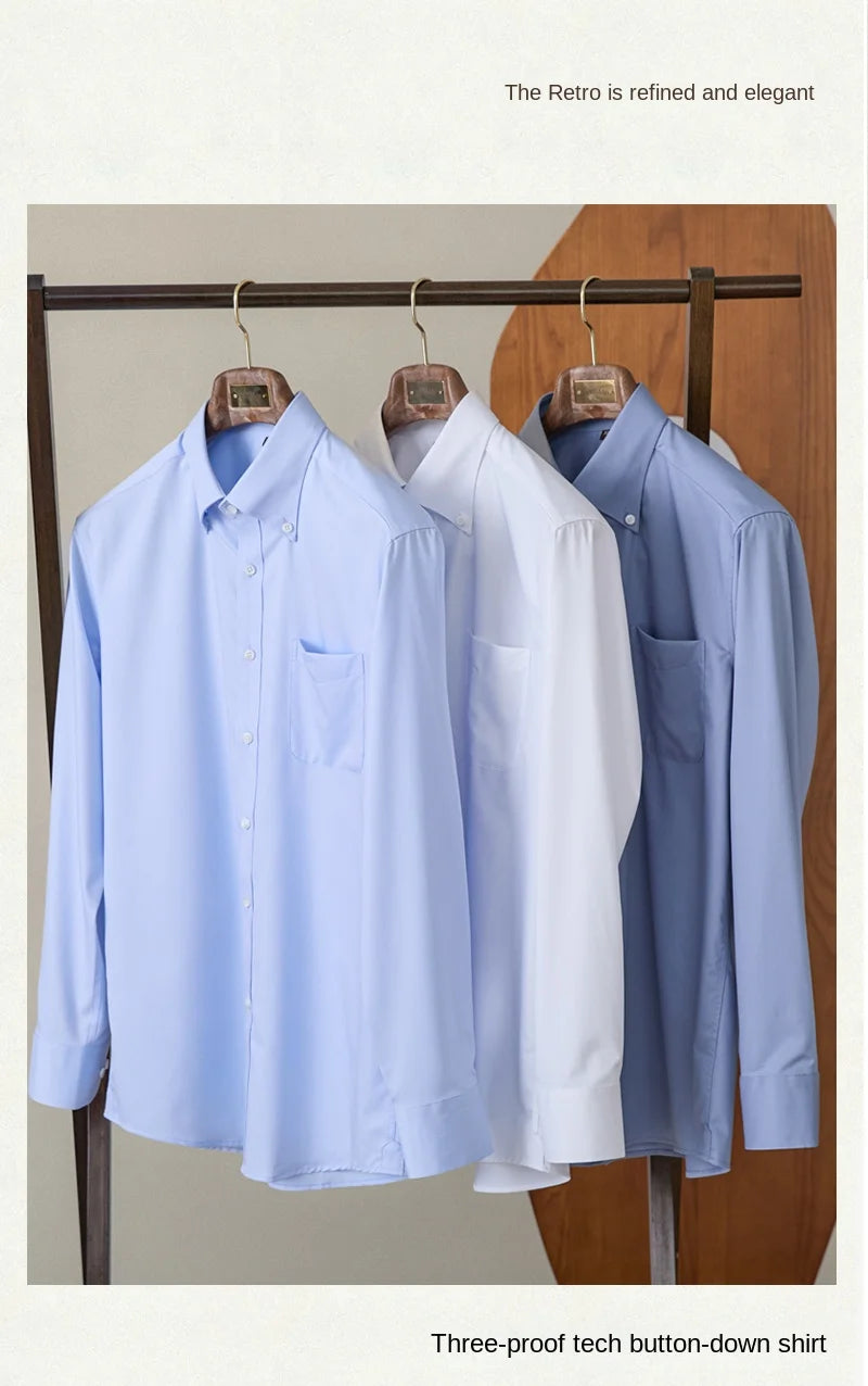 Business Non-ironing Long-sleeved Shirt British All-match Slim-fit Workplace Three-proof Skin-friendly Breathable Shirt Trendy