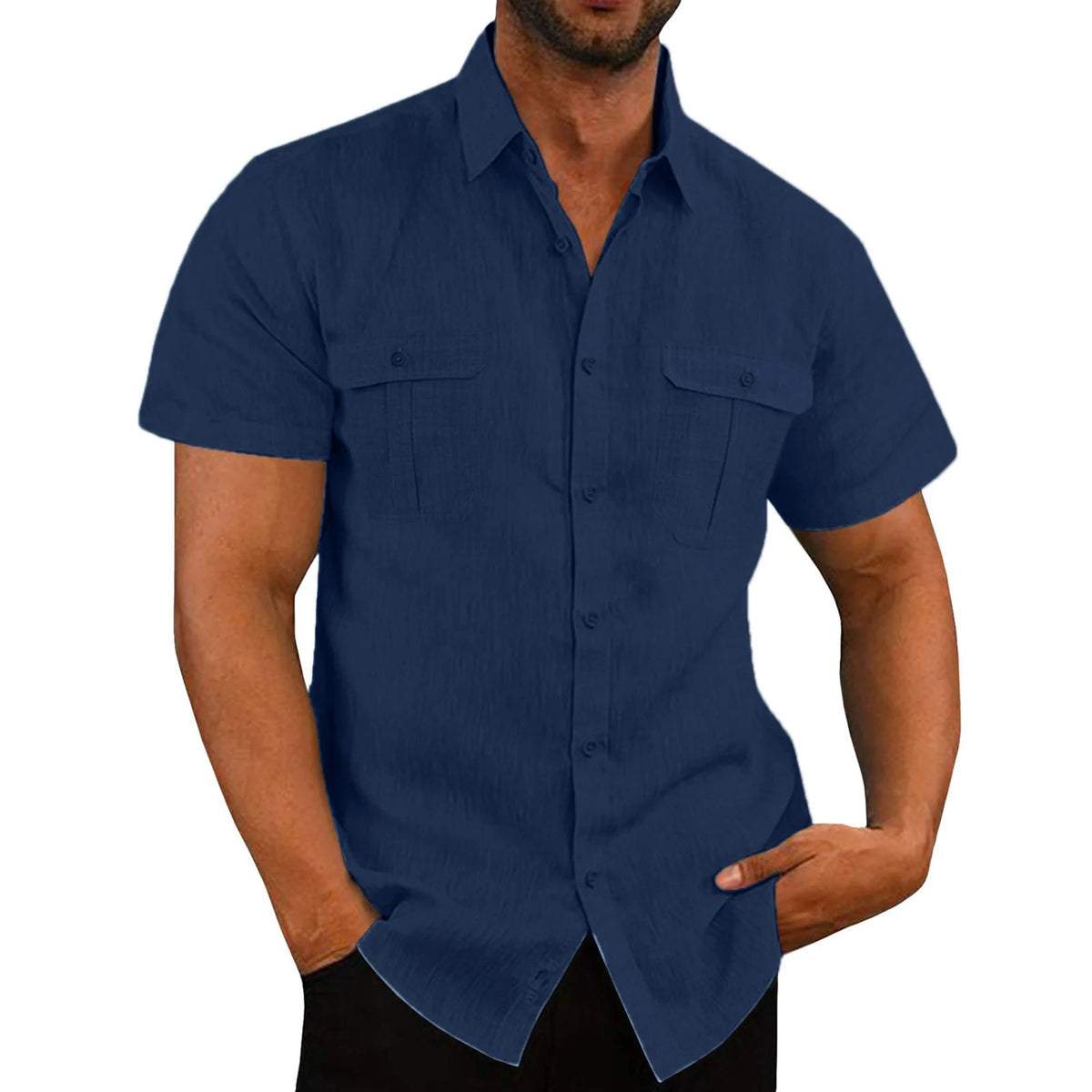 Shirts for Men Handmade Shirt Man Double Pocket Shirt Short Sleeve Men Shirt Linen Shirts for Men Men Cotton Shirt Short Sleeve