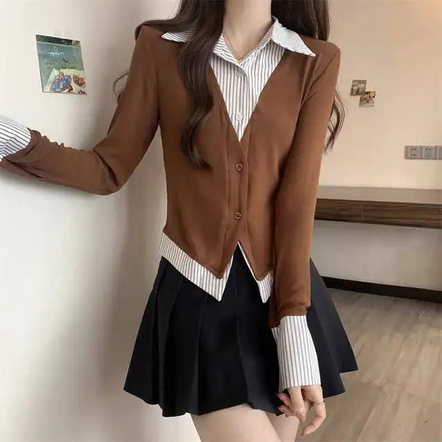 Striped Shirts & Blouses For Women Basic Modern Long Youthful Clothes Cute And Elegant New 2025 Aesthetic Plus Size Woman Top