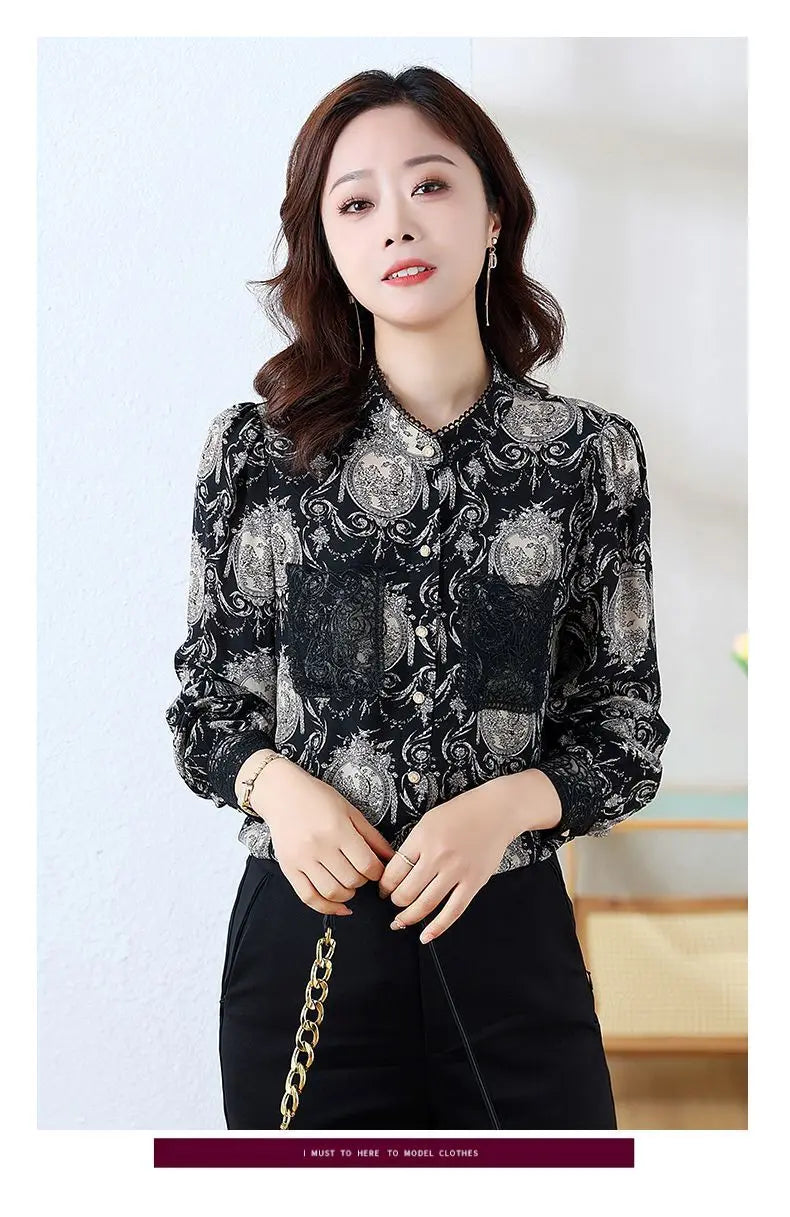 Shirts for Women in Spring Autumn New Style Printed Satin Stylish Slim Fashion Commuting Simple