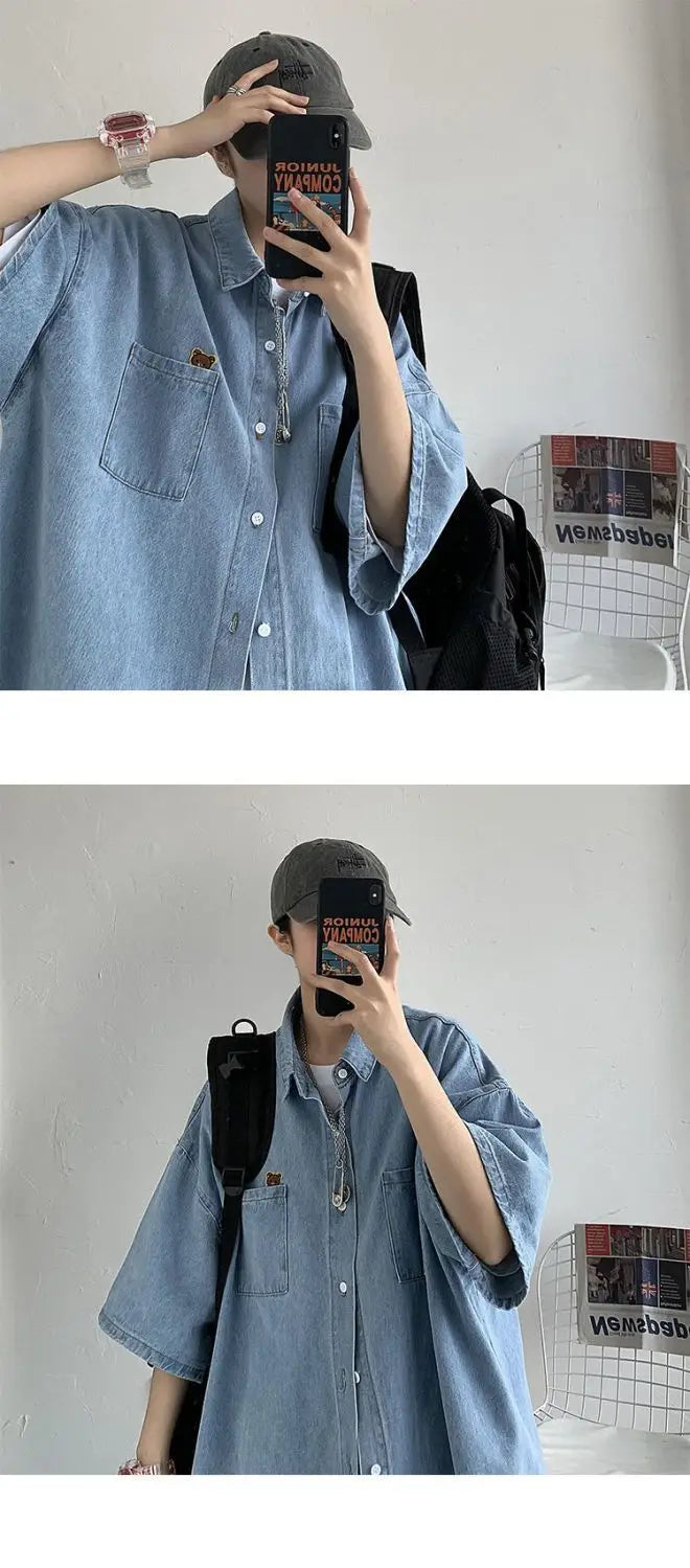 2025 Shirts Men Clothing Fashion Short Sleeve Summer Korean Style Loose All-match Cargo Handsome Homme Solid Tops Harajuku