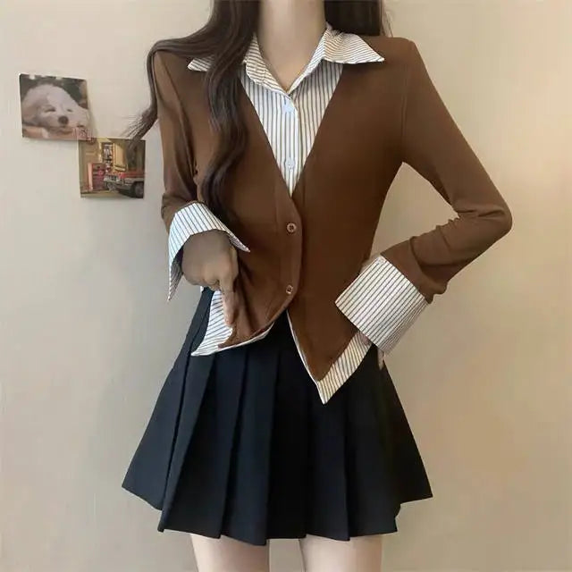 Striped Shirts & Blouses For Women Basic Modern Long Youthful Clothes Cute And Elegant New 2025 Aesthetic Plus Size Woman Top