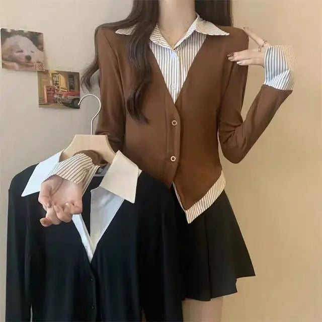 Striped Shirts & Blouses For Women Basic Modern Long Youthful Clothes Cute And Elegant New 2025 Aesthetic Plus Size Woman Top