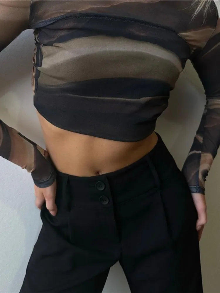Striped Printing T Shirts For Women Streetwear Backless Crop Top Long Sleeve Y2k Clothes Slim Fit Ropa De Mujer Short Camisetas