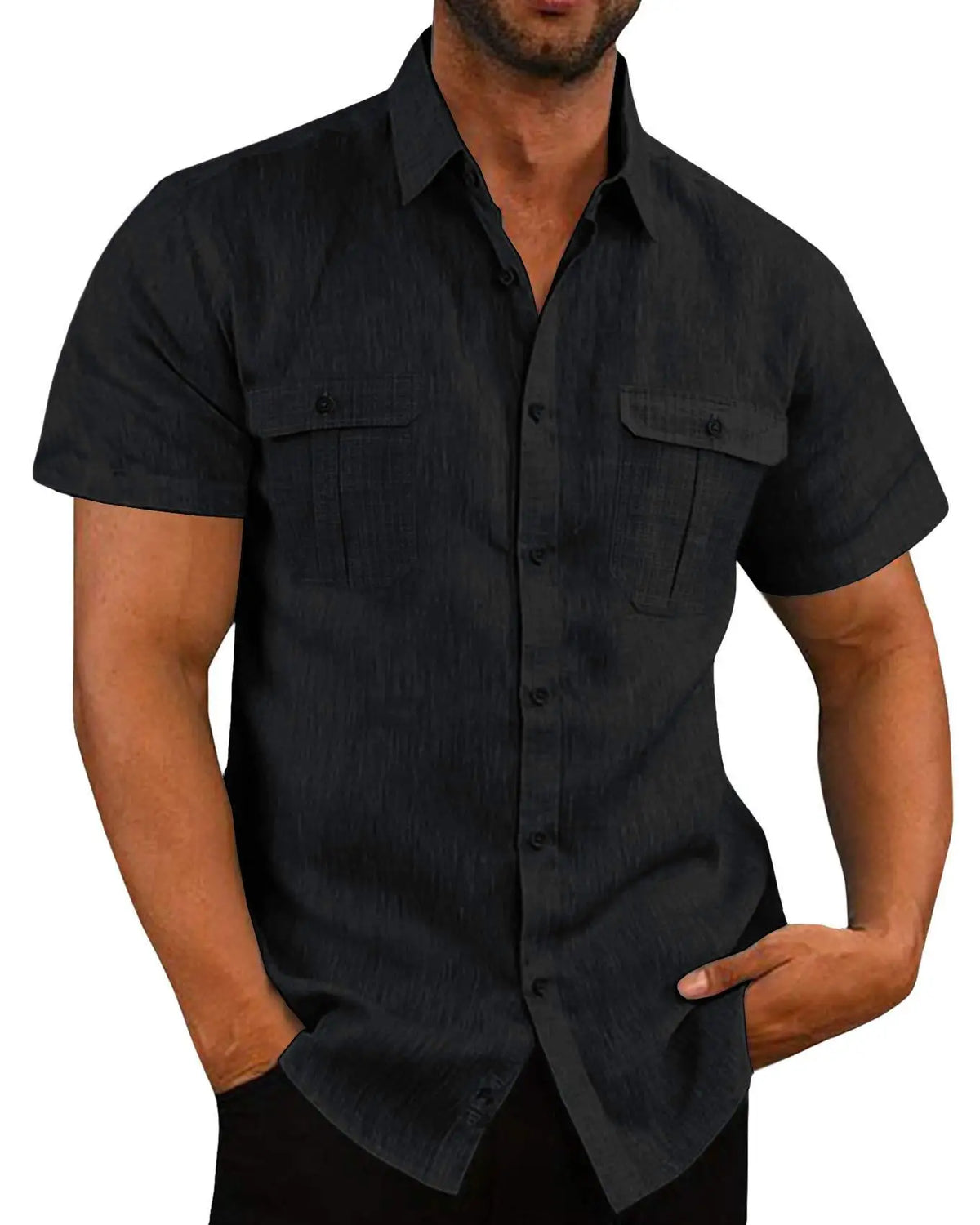 Shirts for Men Handmade Shirt Man Double Pocket Shirt Short Sleeve Men Shirt Linen Shirts for Men Men Cotton Shirt Short Sleeve