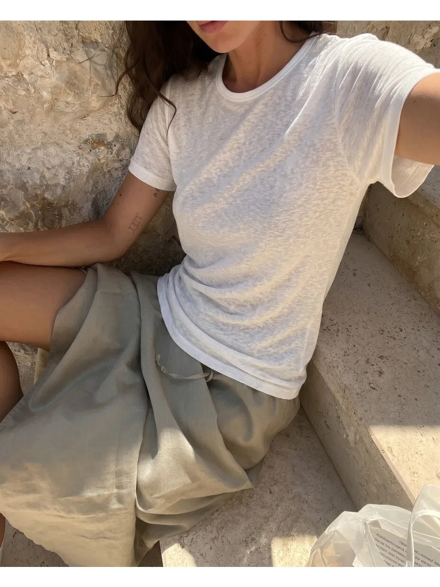 Hirsionsan 2026 New Basic Soft Elegant T Shirts Women Summer Autumn Loose Female Tees Ladies Chic Casual Knitted Soft Woman Tops