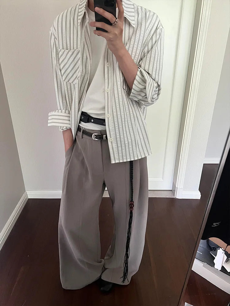 Striped Shirt Men's Spring and Autumn High-end Right Shoulder Long-sleeved Shirt Cleanfit Sun Protection Jacket