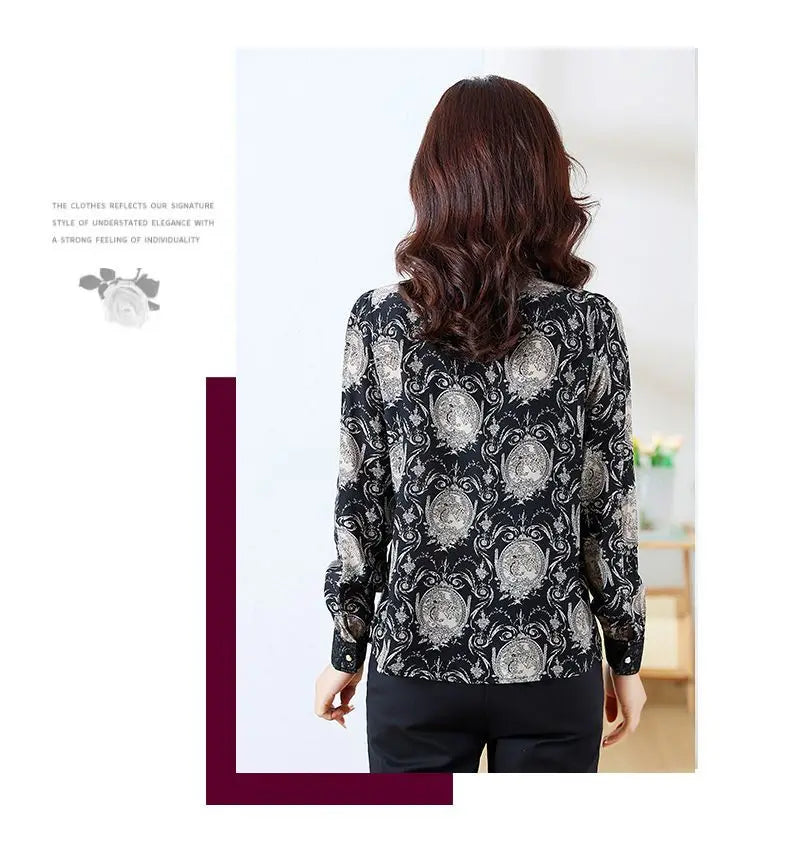 Shirts for Women in Spring Autumn New Style Printed Satin Stylish Slim Fashion Commuting Simple