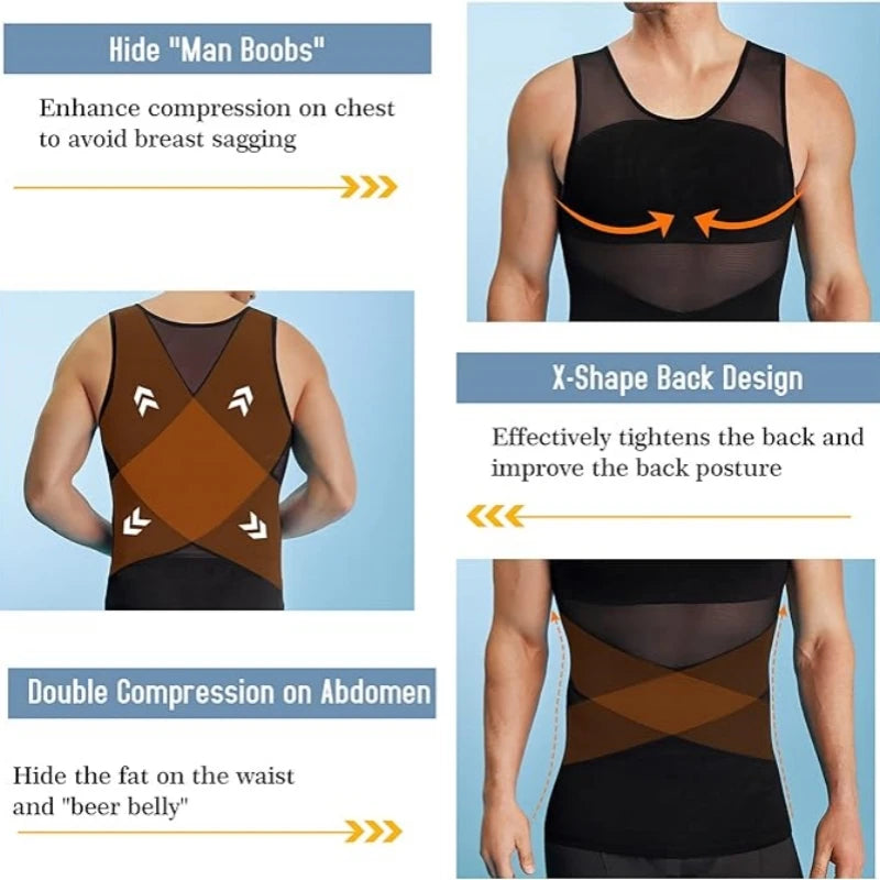 Men Compression Shirts for Men Shapewear Chest Abdomen Control Body Shaper Slimming Undershirt Workout Vest Tank Top