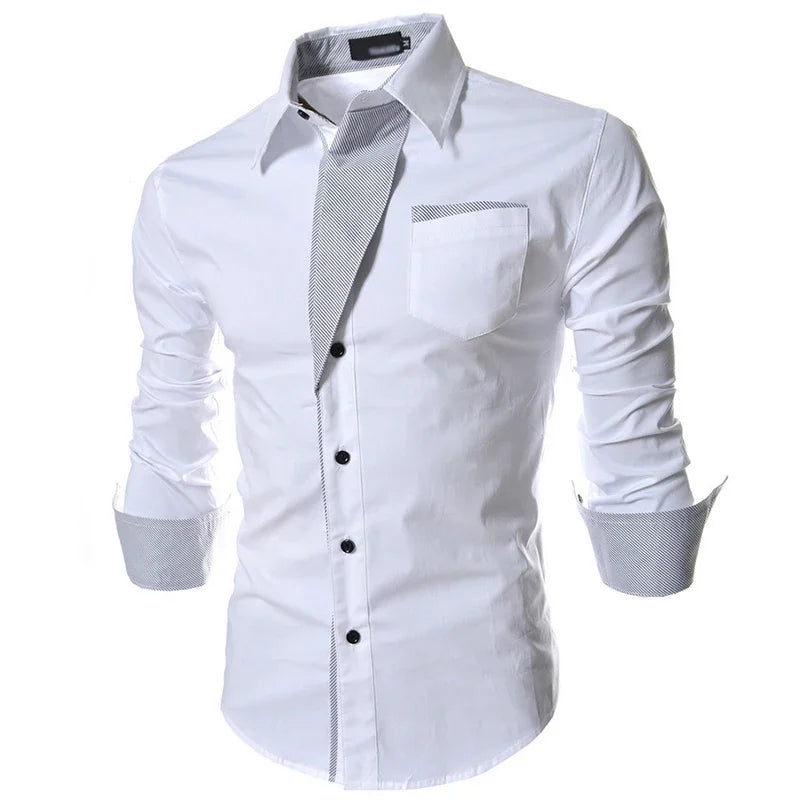 White Striped Shirts Mens 2025 Long Sleeved Business Slim Fit Male Shirt Black Social Clothes Camisa Masculina Vetement Homme